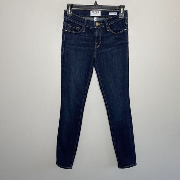 FRAME Jeans Womens 26 Le Skinny de Jeanne Dark Wash Stretch Distressed - Picture 1 of 11